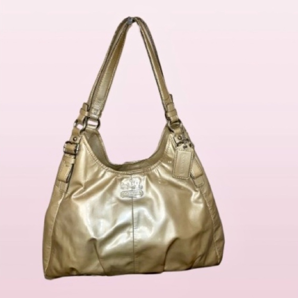 Coach Madison Maggie Gold Patent Leather Hobo Shoulder Bag EUC - Picture 3 of 11
